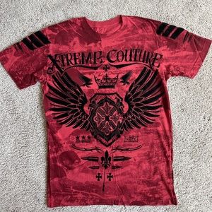 Men's Extreme Couture | Size M | Red Tie Dyed with Black Velvet Design